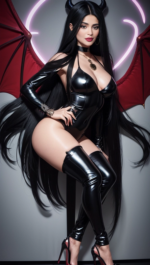 best quality, (((ultra high res))), (((detailed face and eyes))), ((perfect face)), (big shining heart choker), earrings, jewelry, (conjuring), witch, ((very long voluminous hair)), ((((black hair)))), ((((black skintight neckholder)))), ((((lipstick)))), ((black long sleeves)), ((glowing heart)), (((demon mark))), ((((straight hair)))), (((Kylie Jenner))), (((huge boobs))), (((((very very long hair))))), (((perfect face and eyes))), (((straight hair))), ((((high heels)))), ((overknees))