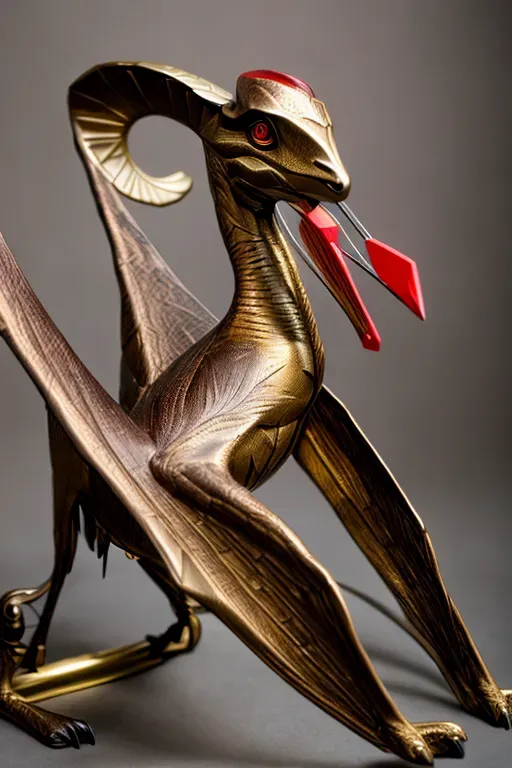 intricate highly detailed hybrid between a goat and a pterodactyl colored bronze and red
