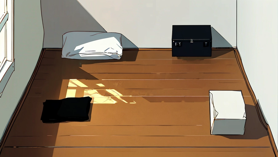 room, 4 rectangle objects, view from above, flat light, minimalistic, clear