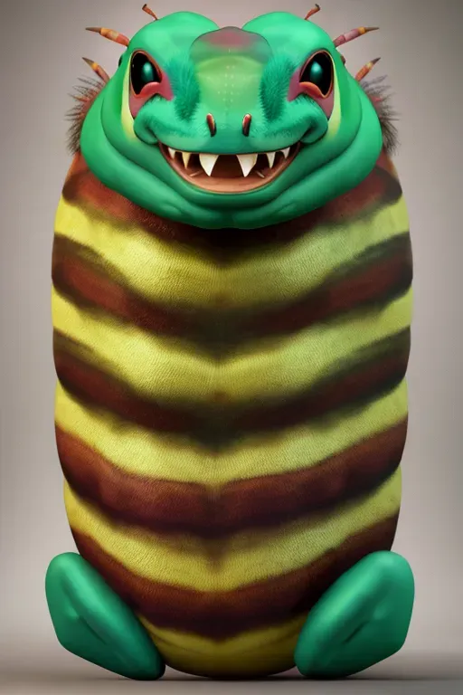 realistic photo of a humanoid caterpillar Slowbro hybrid, anthro creature
