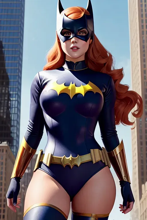 an illustration of, a young Sarah Ferguson as Batgirl, ((full body and thighs visible)), by Pixar, revealing leotard-style costume, in the city
, small breasts, five fingers per hand, charming face, beautiful lips, curved eyebrows, curved eyelid, peaceful, 8k, smooth, art station,ultra-realistic