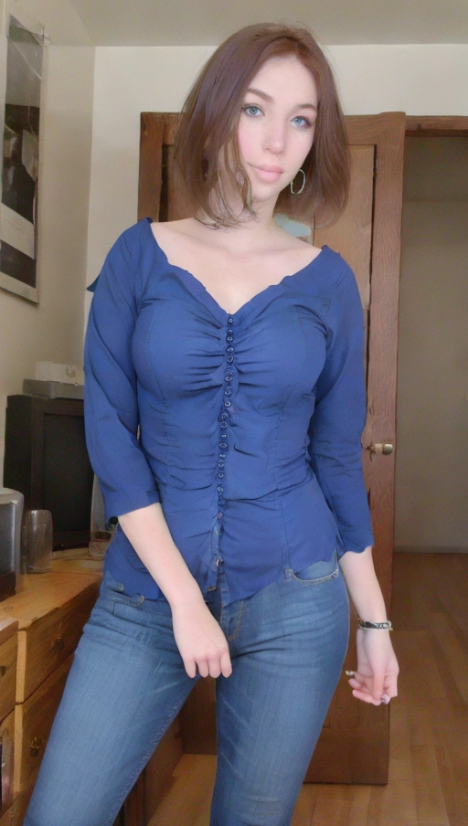 (((<lora:JlgblwOYz8w_Becca_M:1>))), (((8k))), (((wearing a blue lacy blouse and jeans))), highest quality, (((upturned nipples))), (((masterpiece))), (((tall woman proportions))), (((32c-30-32 measurements))), Scandinavian woman, German woman, (((pale white skin))), (((22 years old))), (((dark blonde hair)))