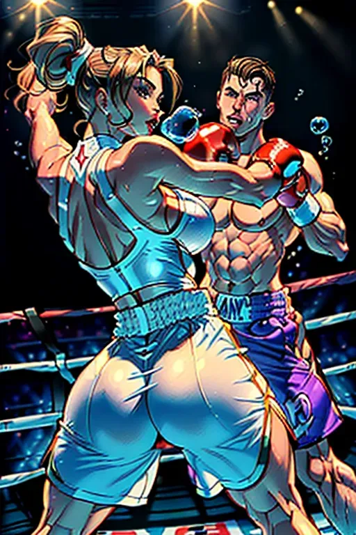 ((A high quality photo shot of)), ((sofia vergara boxing with a man in a Arena)), ((wearing a too Tiny outfit)),((Huge tits boucing)), ((extra wide picture)), realistic face, bulging tits, Tiny outfit, ((Real face)), ((smooth skin)), ((full body picture)), ((back view)),((bubble butt)),((fine beautiful body)), sharp focus,(detailed scene)