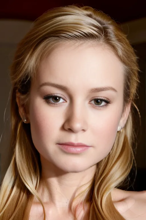 Professional photographer closeup full color photograph of a gorgeous (Brie Larson), nude, beautiful eyes, sensual lips, (climaxing expression),(orgasming expression),((expression of intense sexual pleasure)),(smiling), ((closeup pov left earlobe)), full makeup, opulent jewelry, small natural breasts, realistic hair texture, realistic skin texture, realistic skin tones, realistic skin color, realistic fading tan lines <lora:dpmg_pov_from_below:1>