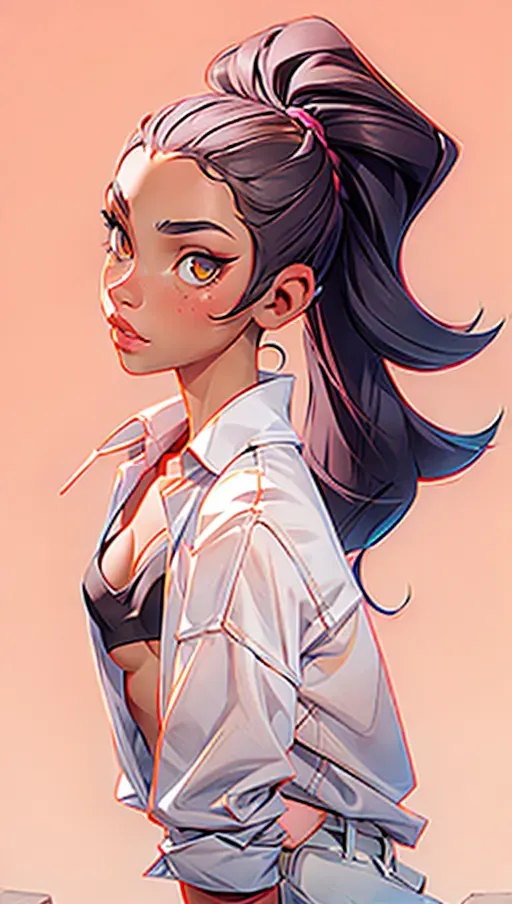 latin girl, cat ears on head, ponytail, open shirt, no bra, bare shoulders, high quality skin, <lora:dpmg_add_detail:1>, <lora:dpmg_pantpulldown:1>