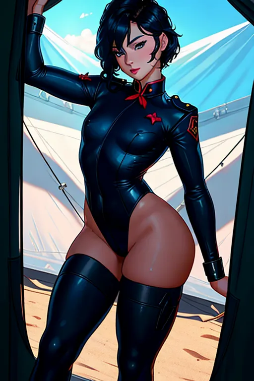 Dinsey animation, Soldier, half naked, Chinese, P.L.A., P.R.C., communist, officer, showing ass, beautiful, sexy, Asian, short dark hair, seductive blue eyes, dark eyebrows, small nose, soft cheeks, full lustful lips, narrow chin, Chinese P.L.A. uniform, no pants, curvy figure, small breasts, thin waist, wide hips, thicc ass, full thighs, sexy lags, laying in a military tent, presenting ass, aroused wet pussy, aroused clit, throbbing anus, sweet, submissive, lustful, high definition, 4k quality, excellent lighting, great shading, pristine detail, very clear picture, beautiful vibrant colors, accurate at lower promp guidence, ultra realistic, five fingers per hand.