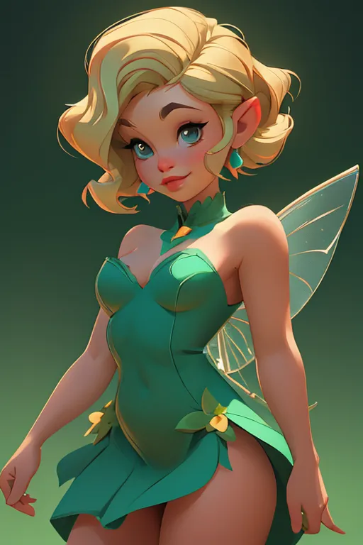 Tinker Bell as seen in the Peter Pan Disney movies, showing her cute body, short blonde hair in a bun, thicc figure, thicc ass, full, thighs, looking very provocative, showing her aroused clit, aroused pussy, throbbing anus, flying, fairy, large fairy Tinker Bell wings attached to her back between the shoulder blades, accurate tinker bell mini dress, jagged hemline, neverland background, accurate outfit to the disney films, high definition, 4k quality, excellent lighting, great shading, pristine detail, very clear picture, beautiful vibrant colors, accurate at lower prompt guidence, ultra realistic, five fingers per hand.