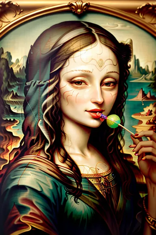 mona lisa licking lollypop