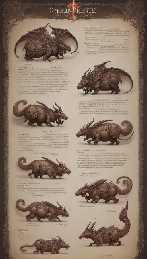((8k, high detail, high resolution)) character design sheet from artist Edward binkley of a monster riding a cryptozoology creature . ((Medieval bestiary art)) (((Diablo game bestiary art)))