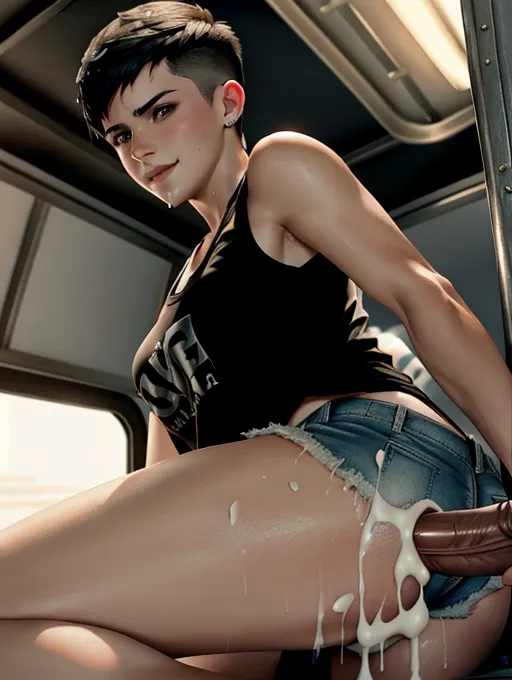 a realistic concept art of, (emma watson), (((smiling))), ((accurate face)), ((accurate face)), (((outside a trailer park truck stop))),show full body, ((wearing a cutoff wet tee))(((cutoff shorts))), sexy pose, sperm on face, sperm on breasts, (perky B cup breasts), five slender fingers, black hair, (((very short messy haircut))), beautiful face,beautiful lips,detailed large eyes,curved eyebrows,cgsociety,cinematic lighting,studio lighting,professional,editorial, (leaking cum from asshole), (((getting sodomized with a thick black cock))), sodomy, sodomized, forced sex, forced to suck black cock, (rough angry sex), violent, cum in hair, (cum dump),dpmg_threesome_v1,