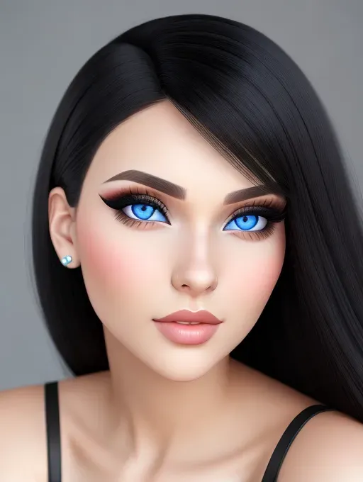 Gorgeous young Romanian woman, photo cute attractive young face, large wide doe eyes, blue eyes, big bimbo lips, black hair, raven-haired beauty, photorealistic, best quality, ultra high resolution