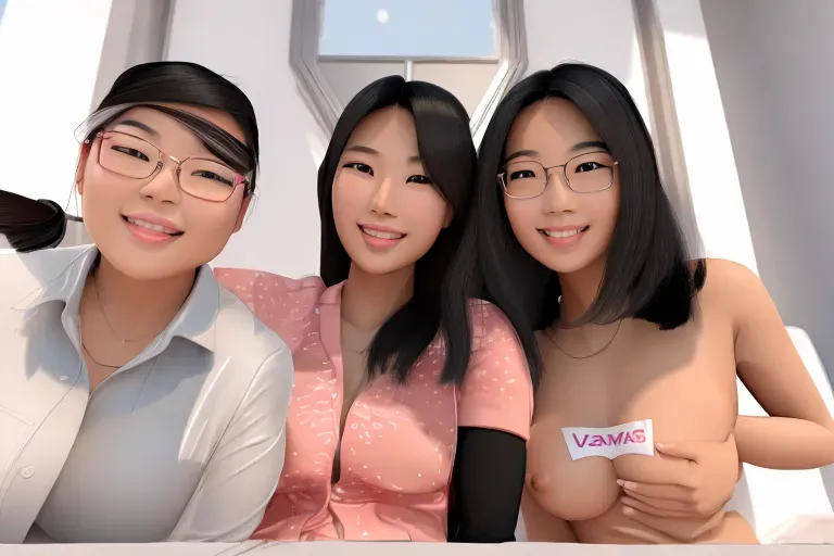 3 asian females, , ((showing their breasts)), ((presenting their vagina)), nudist people, fully nude, highly detailed, correct human anatomy, shy, blushing, breasts, , highly detailed, , (black hair),