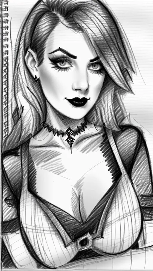 sketch of beautiful goth girl taking selfie, ((pencil sketch on lined paper)), art, rapid pencil sketch, guide lines visible, no shading, pencil sketch of woman, pencil sketch of goth, realistic drawing, true to life, lined paper sketch, drawing of beautiful goth girl,