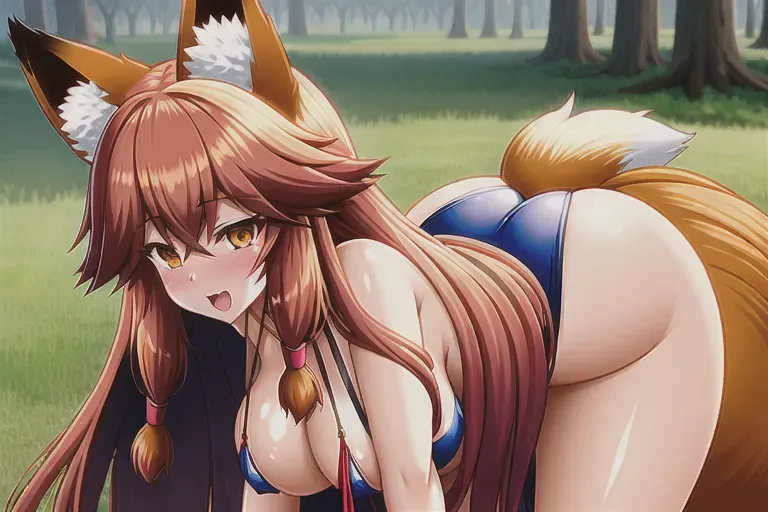 an anthro fox girl getting fucked in the pussy from behind by a big knotted fox dick