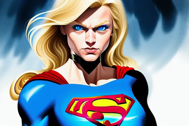 a digital painting of a blonde, blue eyed supergirl tied up with kryptonite