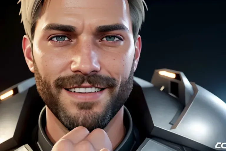 a concept art of,PewDiePie, light freckles, empty hands, in sci-fi movie, in black tactical pants, black military armor, combat boots, confident smile, five fingers per hand, confident, dirty face, beautiful lips, deep eyes, curved eyebrows, textured skin,cgsociety,8k, unreal engine, highly detailed, artstation, deviantart, cinematic, centered, medium close up, 8k, studio lighting, head in frame, long neck, entire head in frame, hyper-realistic