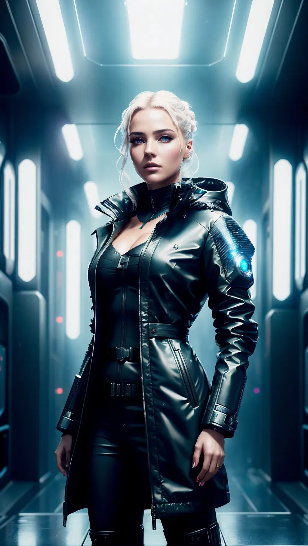 a detailed portrait of European Pretty Girl Storm Rain movie Jacket coat, Futuristic sci-fi fashion, royal attire by Ismail inceoglu dragan bibin hans thoma greg Rutkowski Alexandros Pyromallis Nekro Rene Magritte illustrated Perfect face, sharp chine, fine details, realistic shaded, fine-face, pretty face cyberpunk, synth-wave, aesthetics, futuristic, low-emission-neon, Bladerunner movie scene, (beautiful detailed eyes, symmetrical eyes, (detailed face), dramatic lighting, (photorealism:1. 5), (photorealistic:1. 4), (8k, RAW photo, masterpiece), High detail RAW color photo, a professional photo, realistic, (highest quality), (best shadow), (best illustration), ultra high resolution, highly detailed CG unified 8K wallpapers, physics-based rendering, photo, realistic, realism, high contrast, hyperrealism, photography, f1. 6 lens, rich colors, hyper-realistic lifelike texture, cinestill 800)