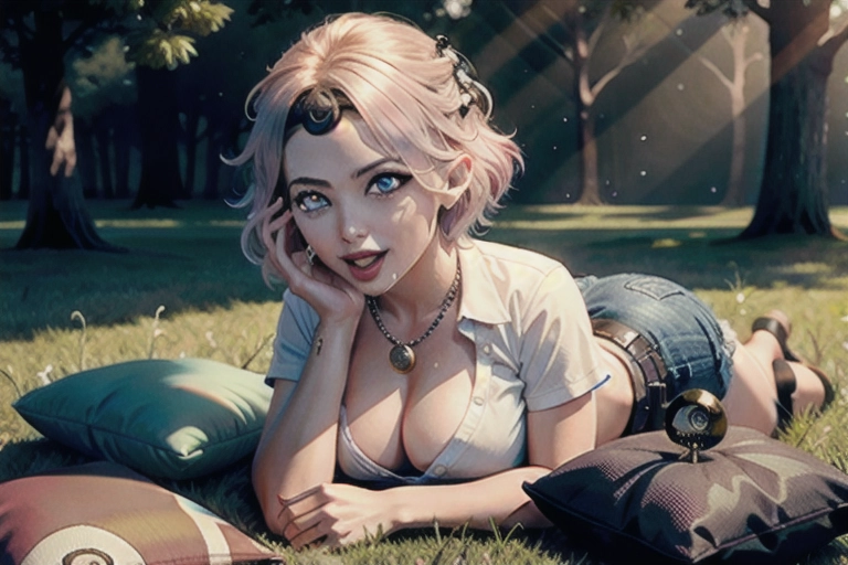 <lora:hipoly3DModelLora_v10:.5>, (masterpiece, best quality), detailed face, beautiful eyes, fit and tone body, (realism:1), (realistic:1), 8K, UHD, sharp image, (best illumination), (best shadow), crystal clear image, ((perfect fingers)), ((tit fuck)), ((paizuri)), ((short glowing hair with different colored highlights)), (one eye closed:1.2), (one eye wide open:2), partially clothed, g cup breasts, full cleavage, no bra, pov tit fuck, (excess cum:1.5), (cum pooled on breasts:1.1), (cum on face), red lipstick, lip filler, looking directly at camera, focused on face, soft focus, glasses, light blue short sleeve polo shirt, ((short sleeves), ((lots of accessories in hair)), ((laying on back on a field of pillows)), ((perfect hands)), ((perfect face:1.2)), ((lots of drool)), (heavy panting), (happy:1.2), <lora:realisticTitfuck_titfuckRealisticEpoch:.65>, <lora:licking_my_dick.sd.v1.2:.75>, <lora:add_detail:2>)
