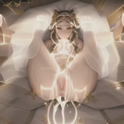(Masterpiece) 8k resolution, hyper realistic,
Realistic cute face, glowing eyes,
<slim body, small breast>, goddess, nude,
light complexion,
White twin braided hair, jewelry
perfect lighting,
Gradient dark background,
Third eye open, flowers, on bed, spreading legs, fucked in pussy