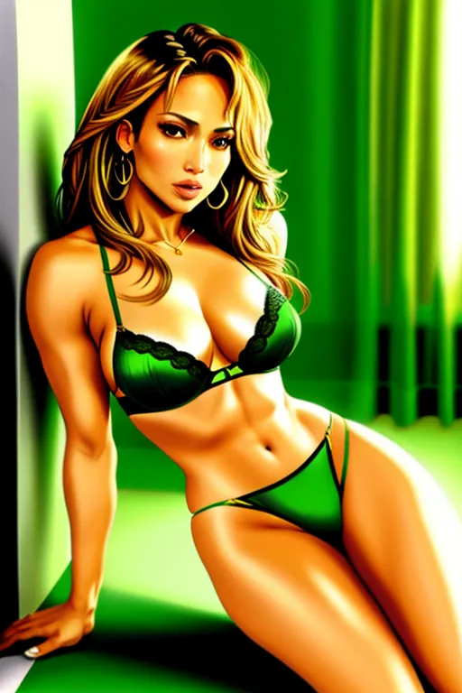 Jennifer Lopez in sexy green lingerie