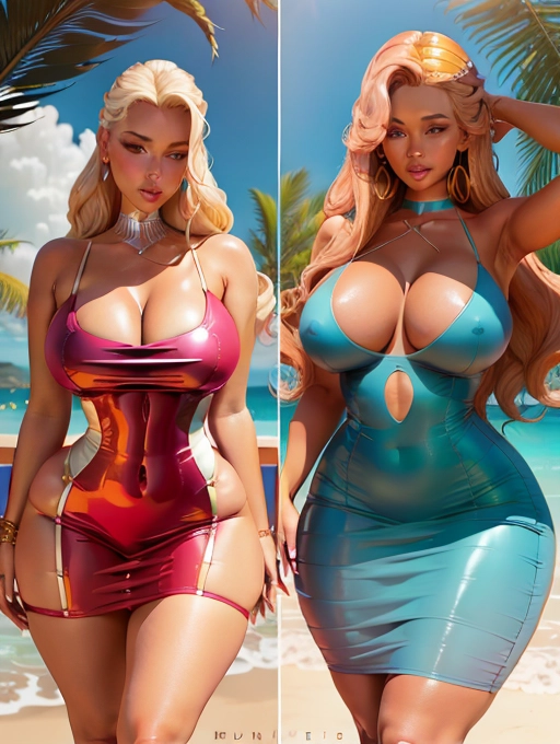 ((extremely curvy woman)), perfect feminine body, (perfect curves), (skin tight minidress), (big lips), (bimbo), ultra curvy, perfect body shape, exaggerated feminine curves, sexy slutty dress, hard nipples, nipple outline, blonde, <lora:short_dress_b:1>, perfect curvy figure,