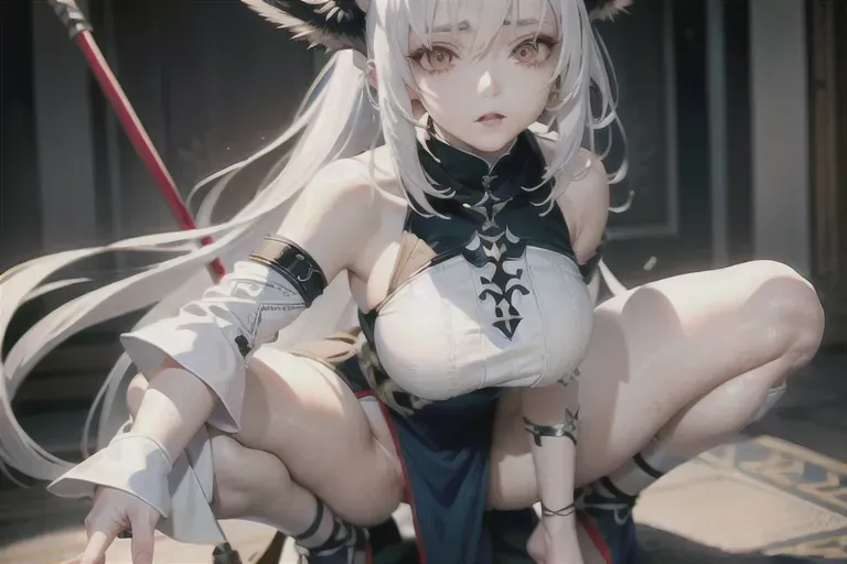 arknights, skadi, white hair, red eyes, beautiful, masterpiece, best quality, extremely detailed face, perfect lighting, 1girl, solo, <lora:dpmg_pov_cowgirl:1>, 1boy, penis, squatting cowgirl position, vaginal, pov, squatting, looking at viewer, no hat
