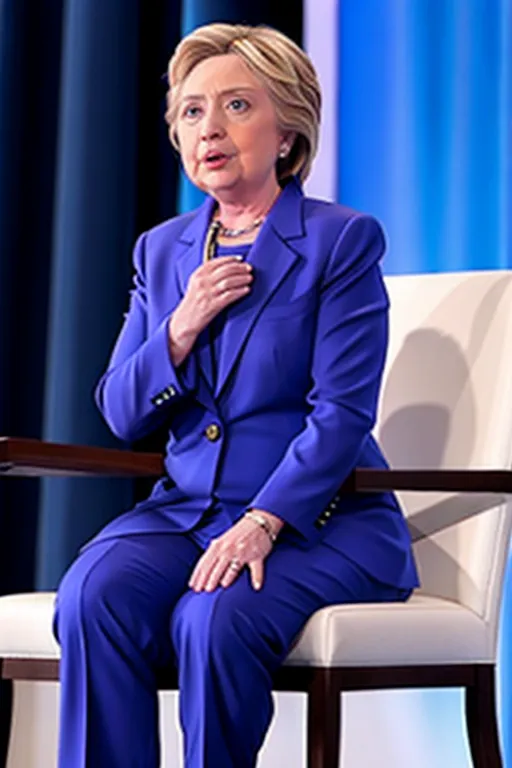 Hillary Clinton wearing pantsuit tied to chair with duct tape over her mouth