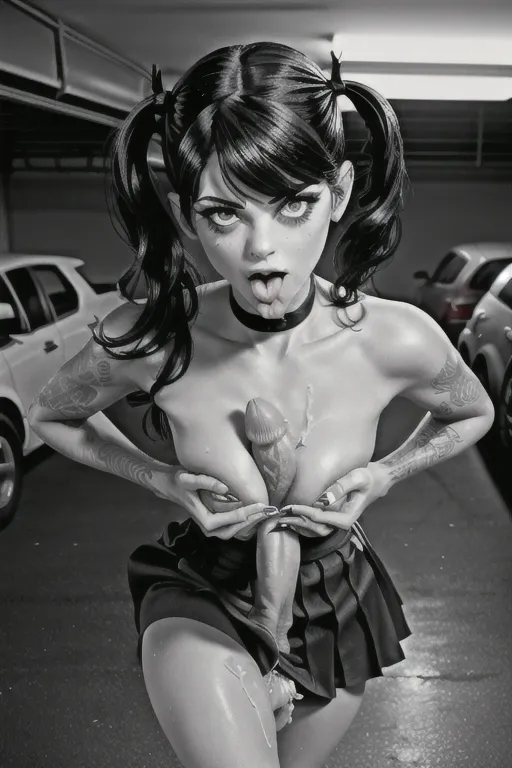 selma blair, <lora:dpmg_tit_fuck:1>, nude, black hair pigtails, tattoos, tall skinny body, tall and slender, cum splatter, in a parking garage at night, ((perky breasts)), (beautiful face), (looking at me), licking lips, skirt, choker, cum on face, (penis), ((titfuck)), tongue_out,
<lora:dpmg_add_detail:0.5>, ((masterpiece)), ((photograph quality)), ((realistic)), <lora:dpmg_3d_rendering:0.6>