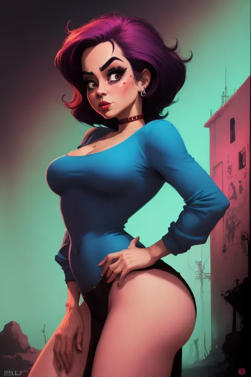 artwork, woman, ralph Bakshi style, looking at viewer, playful