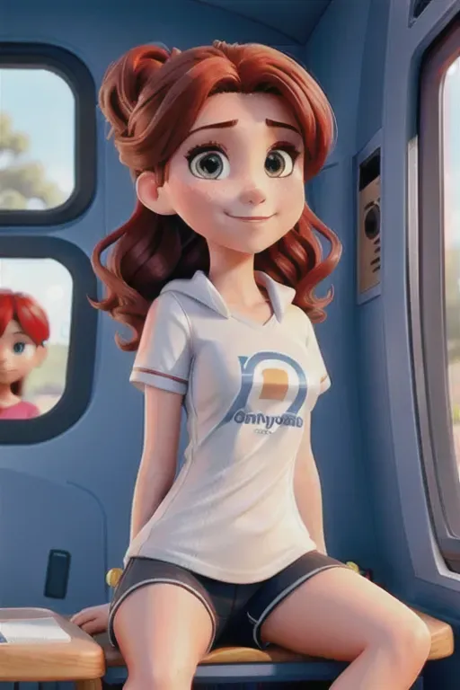 photo,gorgeous redhead , soccer coach , sitting on an activity bus , cropped t-shirt,shirt ,showing underbreasts, updo hairstyle,coy smile,charming face,beautiful lips, sexually aroused,curved eyebrows,cosy,8k,arched back, small breasts , sexually excited, symmetrical eyes,( micro miniskirt)(reveals pubic mound), showing pussy