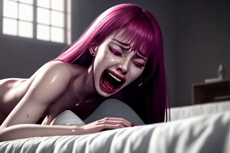 full body shot, dainty body and dainty feet that are anatomically correct and with natural pale white and reddish soles, 8k photo of beautiful e-girl getting violently raped on live-stream, young woman being raped by older man, penis forced into her vagina, she cries tears of defeat, open mouth screaming, tears streaming down her cheeks, rape porn, forcibly undressed, pinned down flat on her back against a mattress strewn on the floor, ethereal facial features, Ultra realistic human form, unreal engine, editorial, studio lighting, cinematic lighting, cgs society