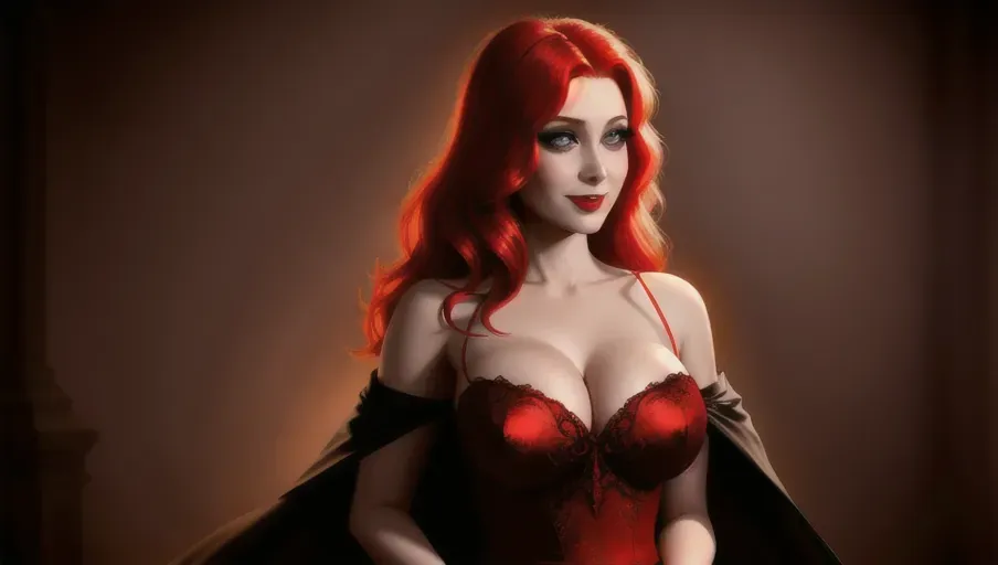 medium shot of the sexy vampire vixens of Dracula hungerly at an erotic party with their redheaded hypnotized innocent victim. Drinking, dancing, kissing her lips, her neck, her breasts, seducing their hypnotized victim, placing upon her head a shadowy veil. on a foggy moonlit night in the shadowy ballroom of a decerped old castle. Beautiful redhead still human victim early mid-thirties moderate breasts good sweet innocent, big soft round eyes, warm smile Anna of Arendelle in an elegant Nordic ballgown.
photorealistic. High resolution