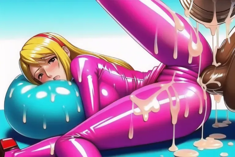 samus, pink suit, covered in cum, anal, ((dripping cum from all holes)), ultra-realistic, used, exhausted, raped