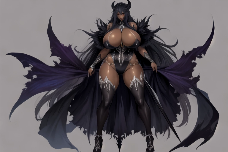 concept art, gigantic breasts, dark skin, goth, human female