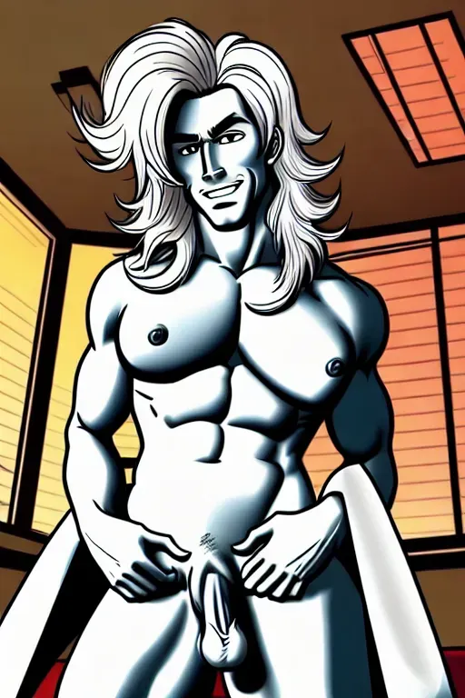 generate an image of a transgender (male to female) grabbing their fully erect 9 inch dick