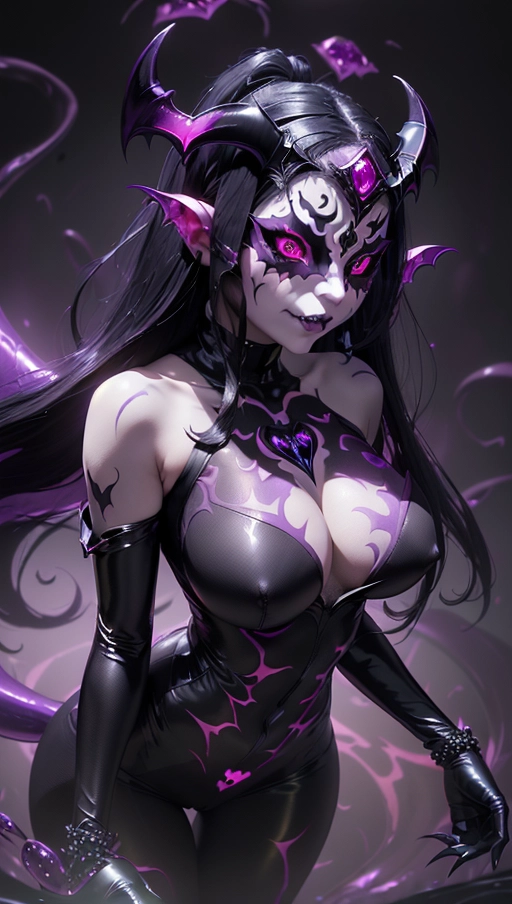 best quality, (((ultra high res))), (((detailed face and eyes))), (perfect face), (big shining heart choker), earrings, jewelry, (((big glowing succubus mark))), ((((big glowing succubus bodymark)))), (conjuring), witch, ((very long voluminous hair)), (((black gloves))), (((black hair))), (((symbiote goo hair))), (((golden bracelet))), (((huge golden hair cuff))), (((black skintight neckholder))), ((face closeup)), lipstick, (((((black demon tail))))), ((black long sleeves)), ((purple glowing heart)), (((demon mark))), heart on womb, (((((bright purple glowing skin tone))))), (((straight black hair))), ((purple glowing clothes)), ((purple luminescent)), ((((purple luminescent skin tone)))), (((purple skin))), (((huge cameltoe))), ((((purple goo everywhere)))), (((symbiote girl))), ((((symbiote goo suit)))), ((goo tail)), ((((succubus masquerade)))), ((very very long hair)), ((glowing eyes)), ((symbiote goo body)), (((dark diamond crown))), (((face closeup))), (((pink diadem))), (((vampire))), ((((pale face)))), ((from below))