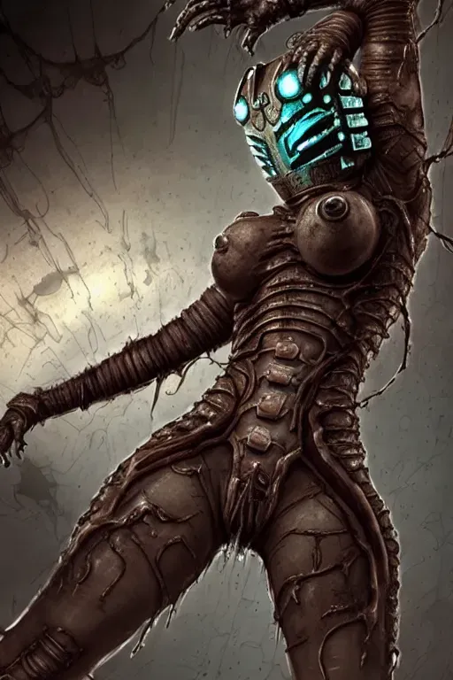 A stalker from deadspace that has a dripping pussy