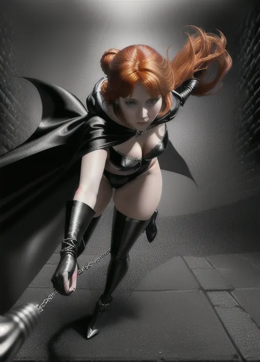 Sweet bright cheerful beautiful elegant auburn haired in a low hanging bun wide sparkling sapphire eyed Queen Anna of Arendelle based on Elizabeth Lail in black sexy leather and satin attire with a full length cape its raised large hood obscuring her features in deep shadows as she lashes out with a woven leather whip against the back of a prisoner chained-up in a dark dungeon.
horror