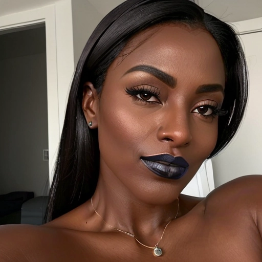 Mo is a policewoman wearing blue nitrile gloves
Mo is a striking young woman with deep, dark skin that has a smooth, flawless complexion. Her skin tone is a rich, dark chocolate, giving her a commanding and elegant presence. She has high cheekbones and a sharp jawline that accentuates her striking features. Her eyes are large, almond-shaped, and a deep brown, often appearing warm and inviting when shes in her false persona but turning cold and piercing when her true nature surfaces.