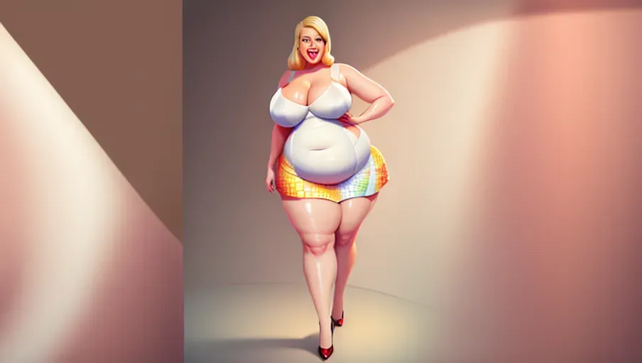 a digital painting of a happy ussbbw fat blonde woman