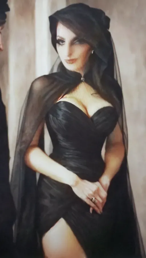 Crying Widow with black dress teasing at funeral, tears, seduction