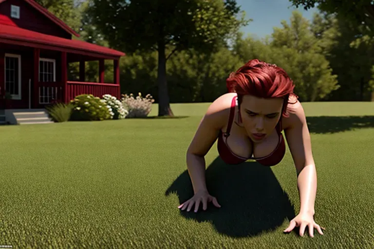 8k hyperrealistic photo, of Scarlett Johansson on all fours, view from the front, a man behind scarlett is having sexwih her with his cock, Scarlett is scared (real exression)