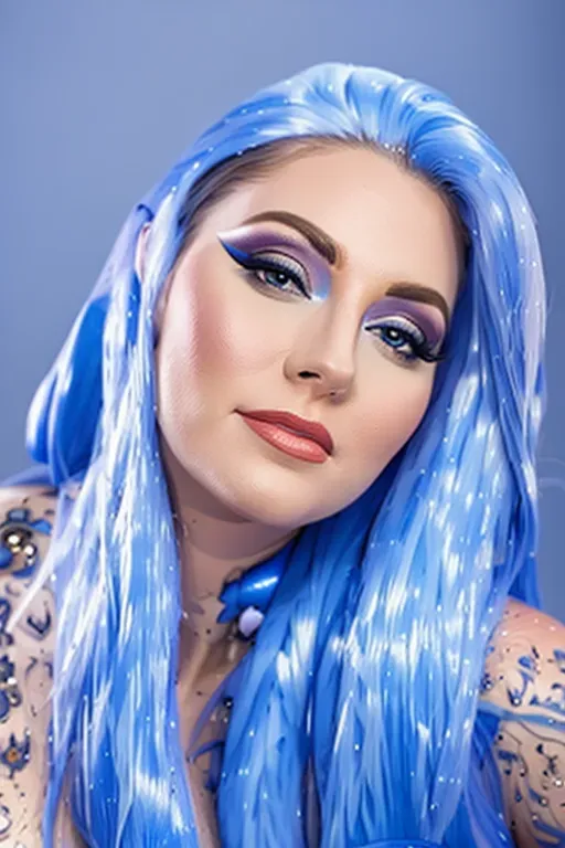 wide shot, a princess, thicc, naked, blue, photo studio, day time, studio light, happy, 20 year old, 8k, professional
