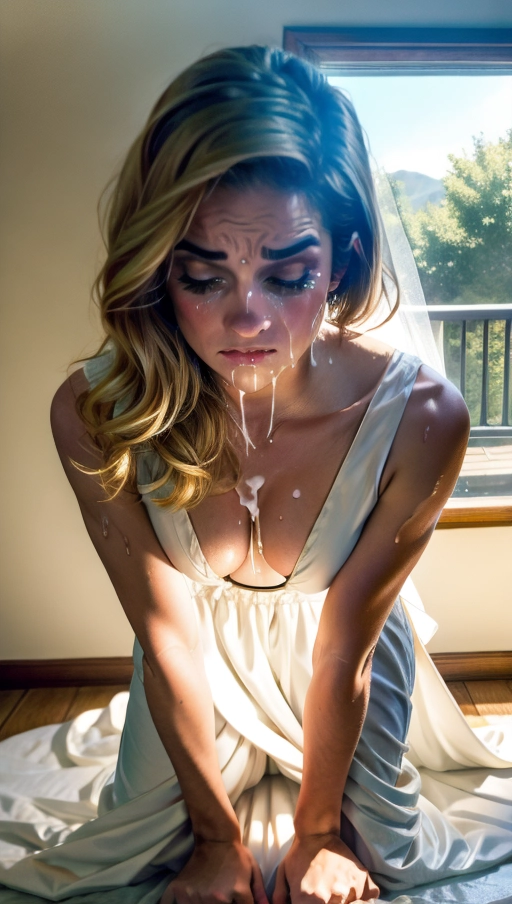 <lora:KpxWkLqox25_AnnieMurphy:1>, (Hypnotized), (photo realistic:1.37), (modern artwork), 1female, (perky tits, fit, athletic), glistening skin, pale skin, ((extremely messy hair)), ((shocked confused expression on face, eyes open)), (dark lighting), (((wearing a torn up white wedding dress))), < dpmg_covering_breasts_arms_crossed_v1 , spread eagle, tits out, arched back, ((looking right at the camera)), getting her hair pulled, (((showing her face to viewer))), ( crying tears, sobbing), ((half way undressed, exposing breasts)), (((on her knees bent over))), <lora:headpat:1>, (worst day of her life), ((view from behind)), ((getting fucked from behind)),
((Face covered in cum)), ((dress ripped and torn)), messy hair, ((cum dripping out of her mouth)), (labeled a cum slut),
(best quality), <lora:dpmg_add_detail:0.5>, beautiful,(high resolution), (((masterpiece))), (uhd), (8k), (sharp focus)