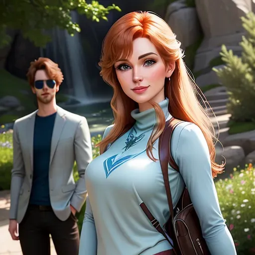 Anna in Salt Lake City in summer. visiting Temple Square with Elsa. low angle shot, very low intensity light, dimly lit. 3 figures, different clothing.
Main figure.
Figure 1:
innocent, elegant, sweet, Anna of Arendelle 33 years old, Nordic, dressed casual in a dark green outfit, large natural round blue eyes, long auburn hair, sweet face, warm smile, soft curved eyebrows, smaller modest breasts. hiking staff in her hand. Sunglasses over her eyes.
Figure 2:
Hans of the Seven Isles. Dressed casual in blue and white. Flirting with Anna.
Figure 3: Elsa of Arendelle. Platinum hair. slightly taller than Anna. Dressed casual in light blue.
five fingers per hand, ultra realistic, unreal engine, reduced saturation, adult