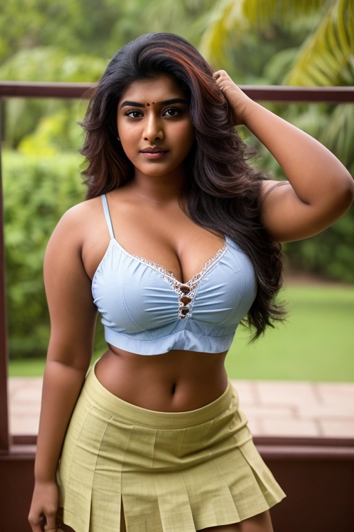 professional realistic photo of a 20 years old thick indian teen having a horny look on face wearing an open shirt and skirt posing to camera cosplaying as a maid,
tanned skin,
detailed face,
realistic face,
deep cleavage,
slightly bending knees,
five fingers per hand,
showing thighs and knees,