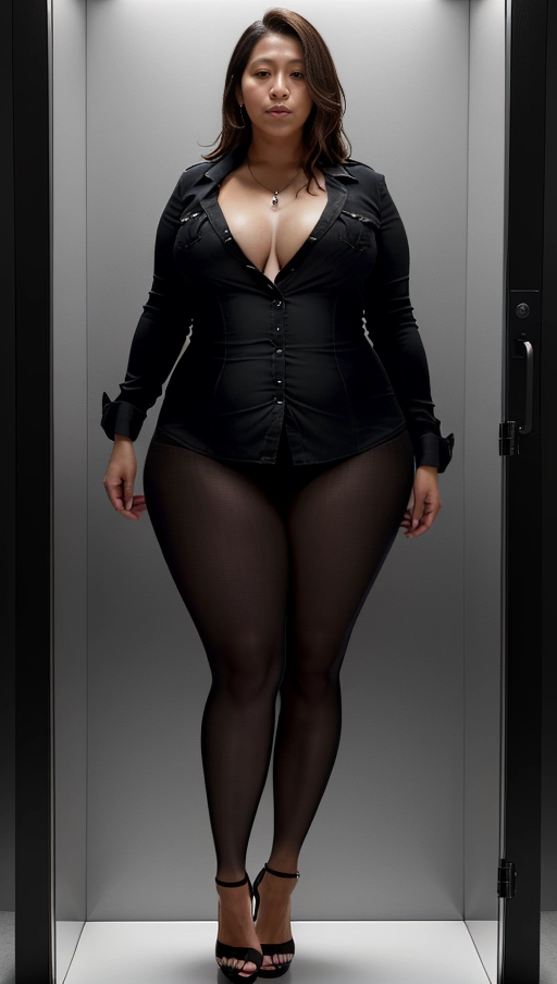 She wears a revealing button-up showcasing her voluminous natural breasts and opts for nothing underneath, accessorized with a pair of stilettos, Converted into a lifelike android, she stands encased in a hard plastic casing like an exhibit piece, Latin, Her appearance reflects her transformation from human to machine - she seems unaware or unable to respond due to her current state of preservation, Despite carrying some extra pounds she manages to retain an attractive figure, She has been transformed into a meticulously crafted android, resembling a fresh new toy, Wearing a button-down top that highlights her ample natural breasts and pairs them with nothing beneath, she finishes off her ensemble with a pair of stilettos, The Latina beauty is encapsulated inside a brightly colored plastic casing, almost as if it were meant to entice potential buyers, Her expression remains serious yet focused on her new artificial existence, Despite carrying extra weight, she continues to exude an irresistible charm trapped within the confines of her futuristic prison cell, The image portrays her entire form confined within the playful yet restrictive packaging of her display case, (((full body view, full body photo)))), ((full body view)), ((natural big breasts)), (((overweight))), (((hyperrealistic))),
Masterpiece,
perfect edges,
ultra realistic,
perfect anatomy,
realistic skin texture