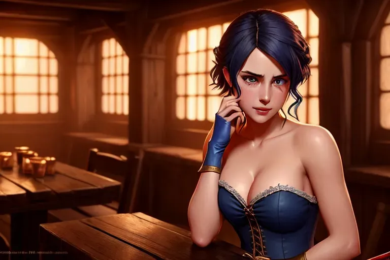 a concept art of, medieval waif, crying, in a tavern, torn dress, , small breasts, breasts visible, five slender fingers, short hair, charming face, blushing, beautiful lips, blue eyes, curved eyebrows, highly detailed, artstation, professional, sharp focus, smooth, full body