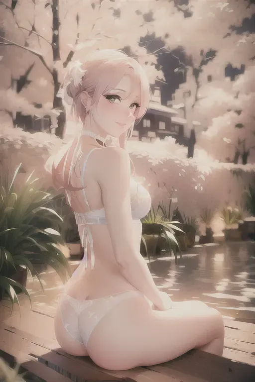 illustration, an anime girl, insanely beautiful, lingerie, white, photo studio, daytime, natural light, happy, 20 year old, 8k, professional