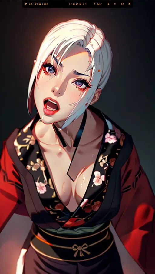 1girl, portrait, detailed face::5, beautiful::5, attractive::5, sexy::5, flawless::5, shapely::5, sensual, dirty::5, fatal, lethal, deadly, hurt::5, bruised::5, feudal japan::5, japanese , seductive, surprised, startled, stunned, attacked, ambushed, assaulted, frightened, terrified, alarmed, scared, spooked, panicked, fearful, terrorised, moody lighting::5, night::5, short hair, dark hair, black hair, parted hair, almond shaped eyes, eyes open::5, eyes wide::5, eyes wide open::5, thin lips, solo , masterpiece, ultra high res, professional, photo referenced::5, 23 years old, young adult::5, slim, pale skin, kimono, dark red kimono, saliva, saliva dripping, summer, thin clothing, sweat, sweaty skin, shiny skin, purple eyeliner, small breasts::5, pain::5, head tilt, mouth open, mouth agape, parted lips, bending, bent, 1 character, long sleeves::5, loose top,